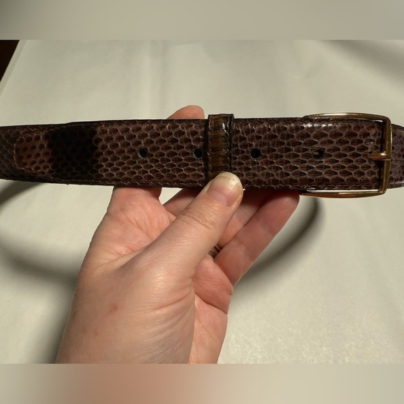 Vintage Brown Snakeskin Belt Size 32 Small Bronze Hardware Genuine Western - Picture 2 of 5